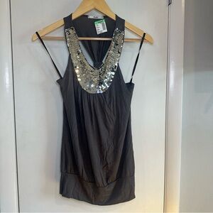 Papaya Y2K Sequin Racerback Tank Top. Gray. Size: Medium. 2009. NWT.